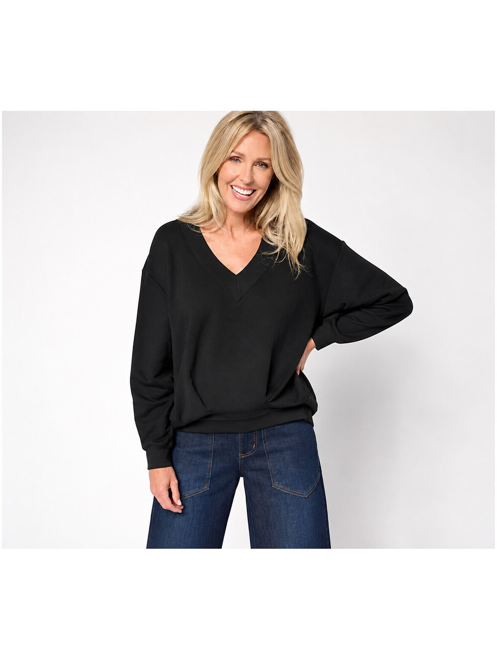 Carla Rockmore Collection Asymmetric French Terry Sweatshirt Black, Medium